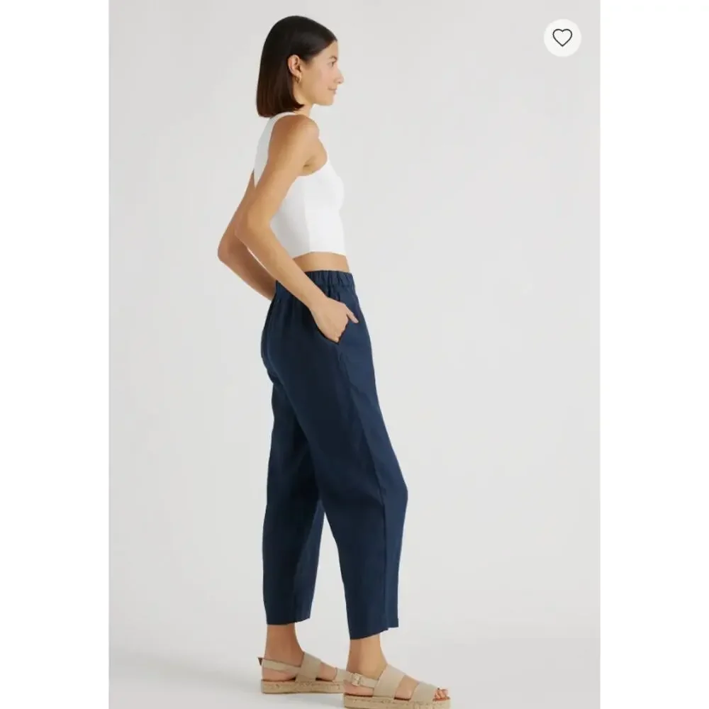 NWT Quince 100% Linen Relaxed Fit Pants Deep Navy Small 25” Inseam